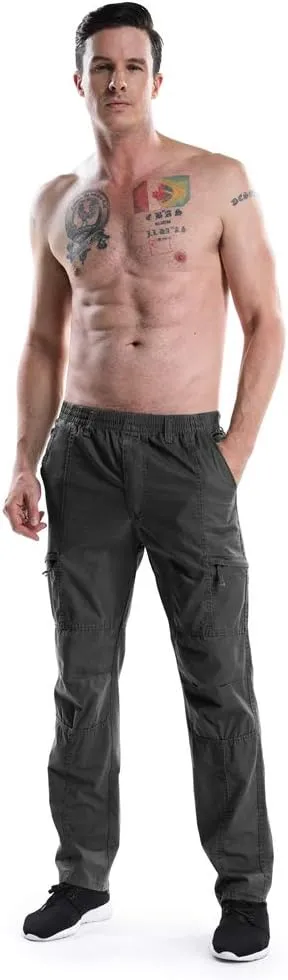 OCHENTA Men's Lightweight Casual Pants Elastic Waist Pull On Work Travel Slacks