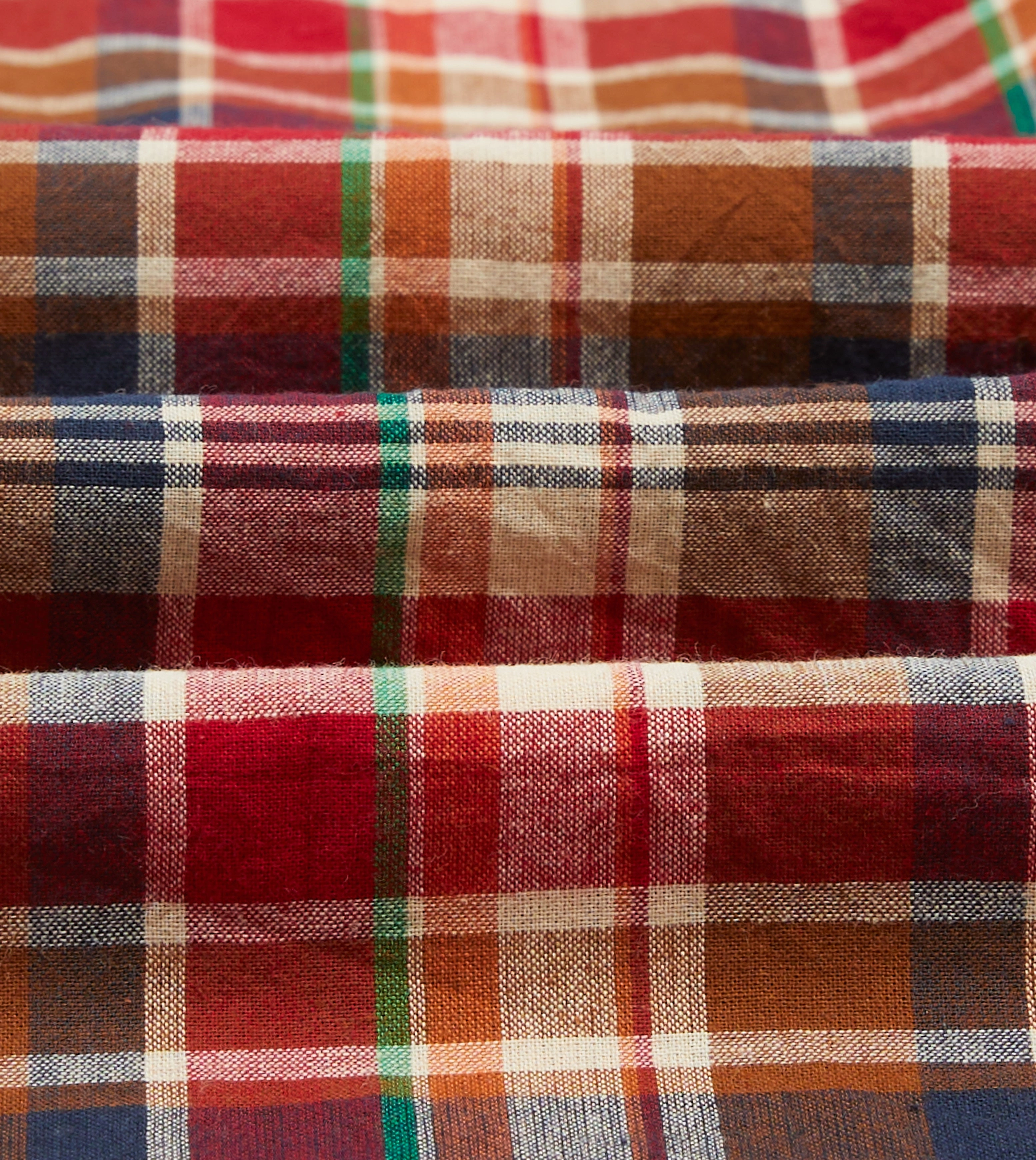 Youth fashion Brown, Navy and Red Madras Check Cotton Mandarin Collar Popover Shirt