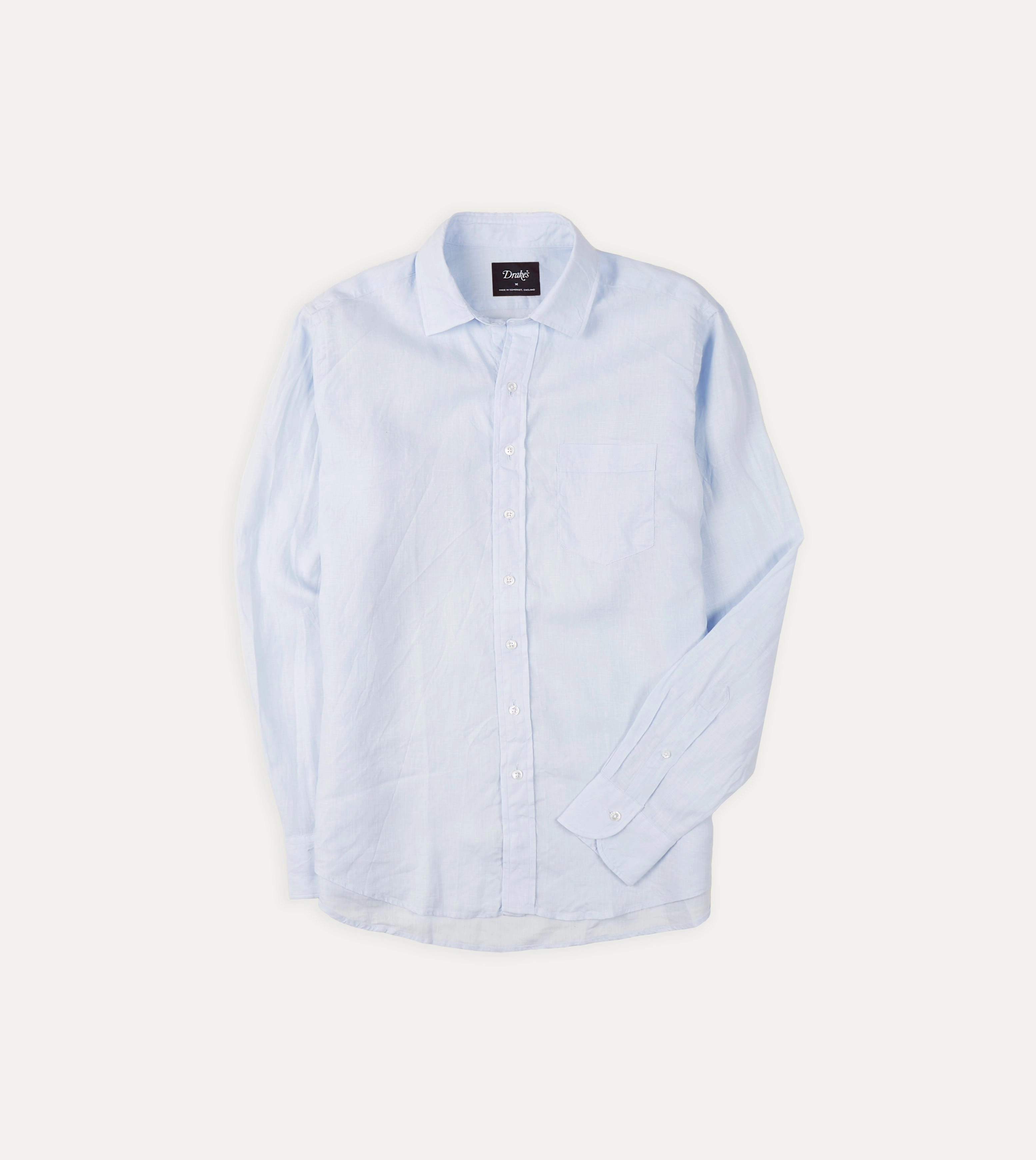 Light Blue Linen Spread Collar Shirt Eco friendly materials