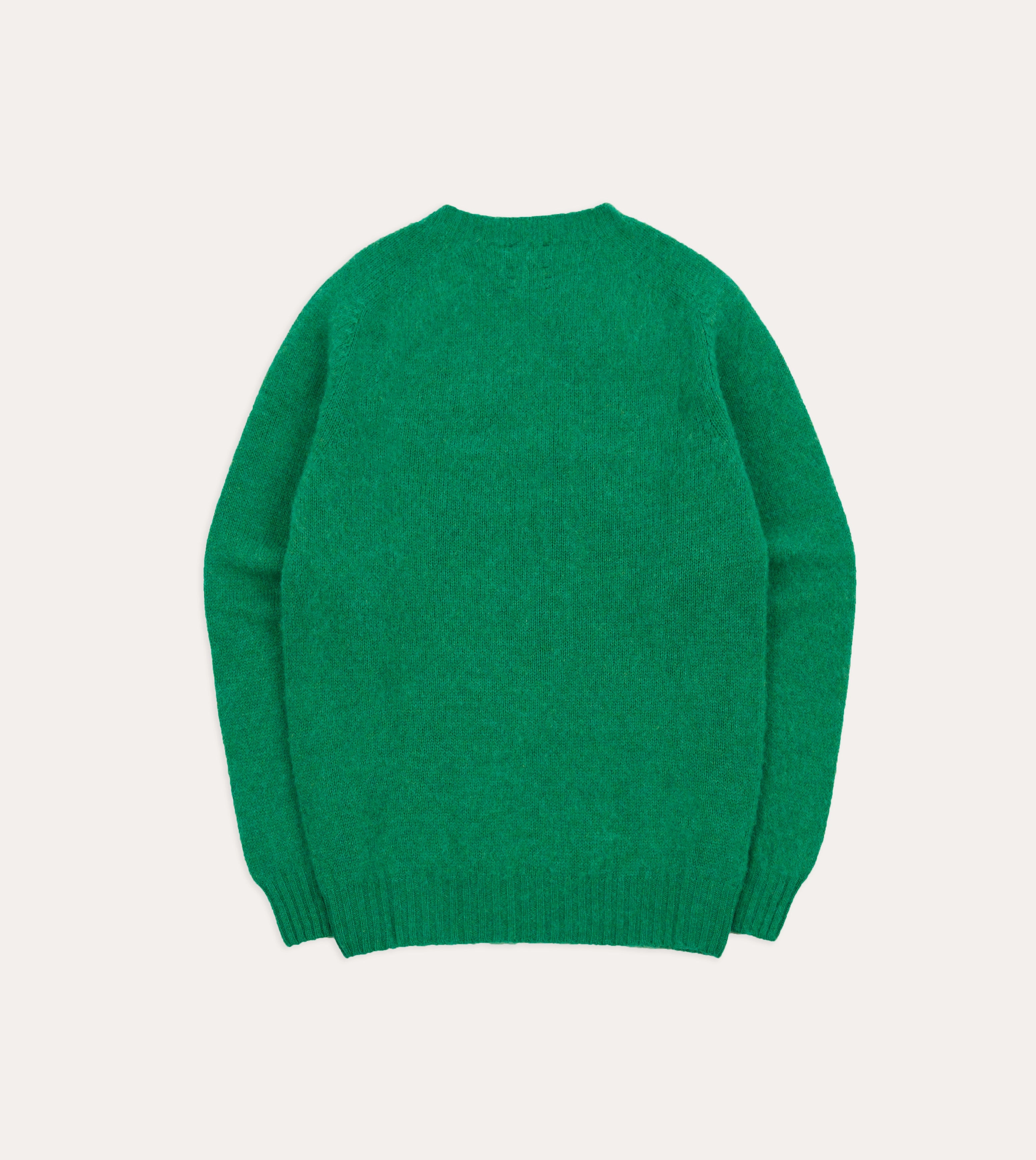 Timeless Feel Stretch Waistband Design Green Brushed Shetland Crew Neck Jumper