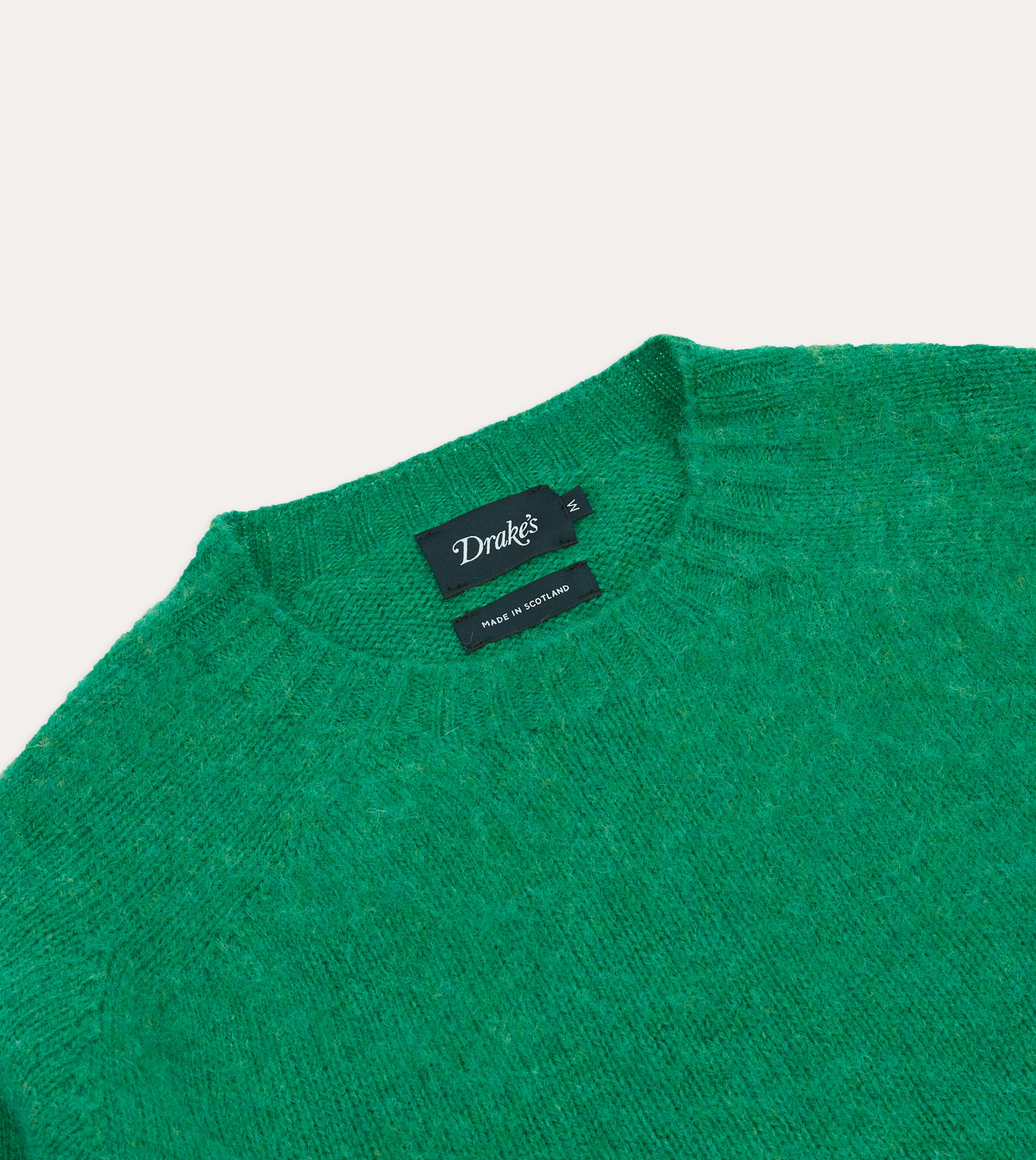 Four Way Stretch Green Brushed Shetland Crew Neck Jumper