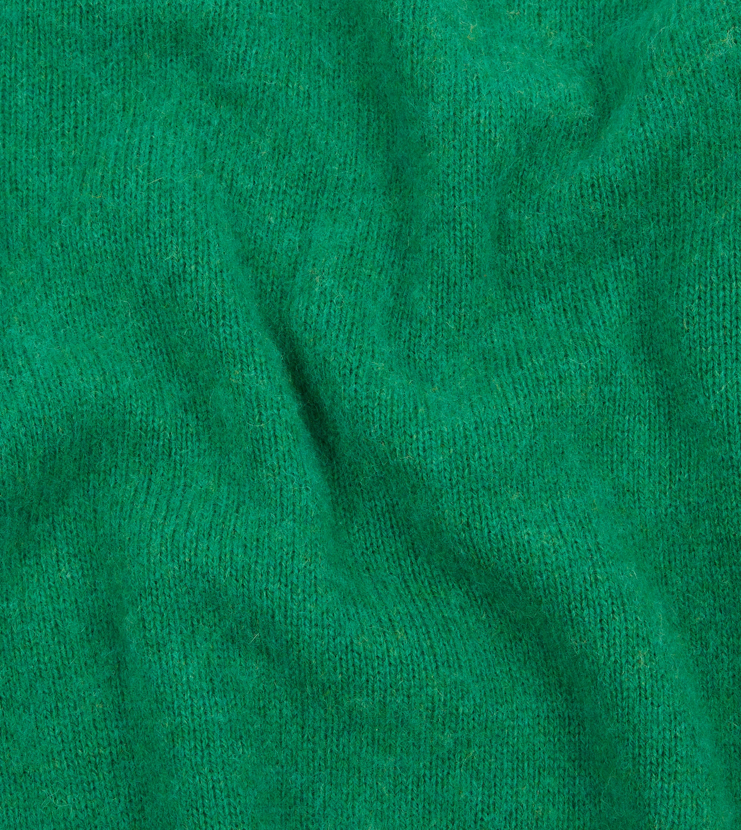 Green Brushed Shetland Crew Neck Jumper Seamless Stitch Construction