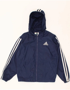 ADIDAS Boys Graphic Hooded Rain Jacket 9-10 Years XL Navy Blue Nylon Benchmark