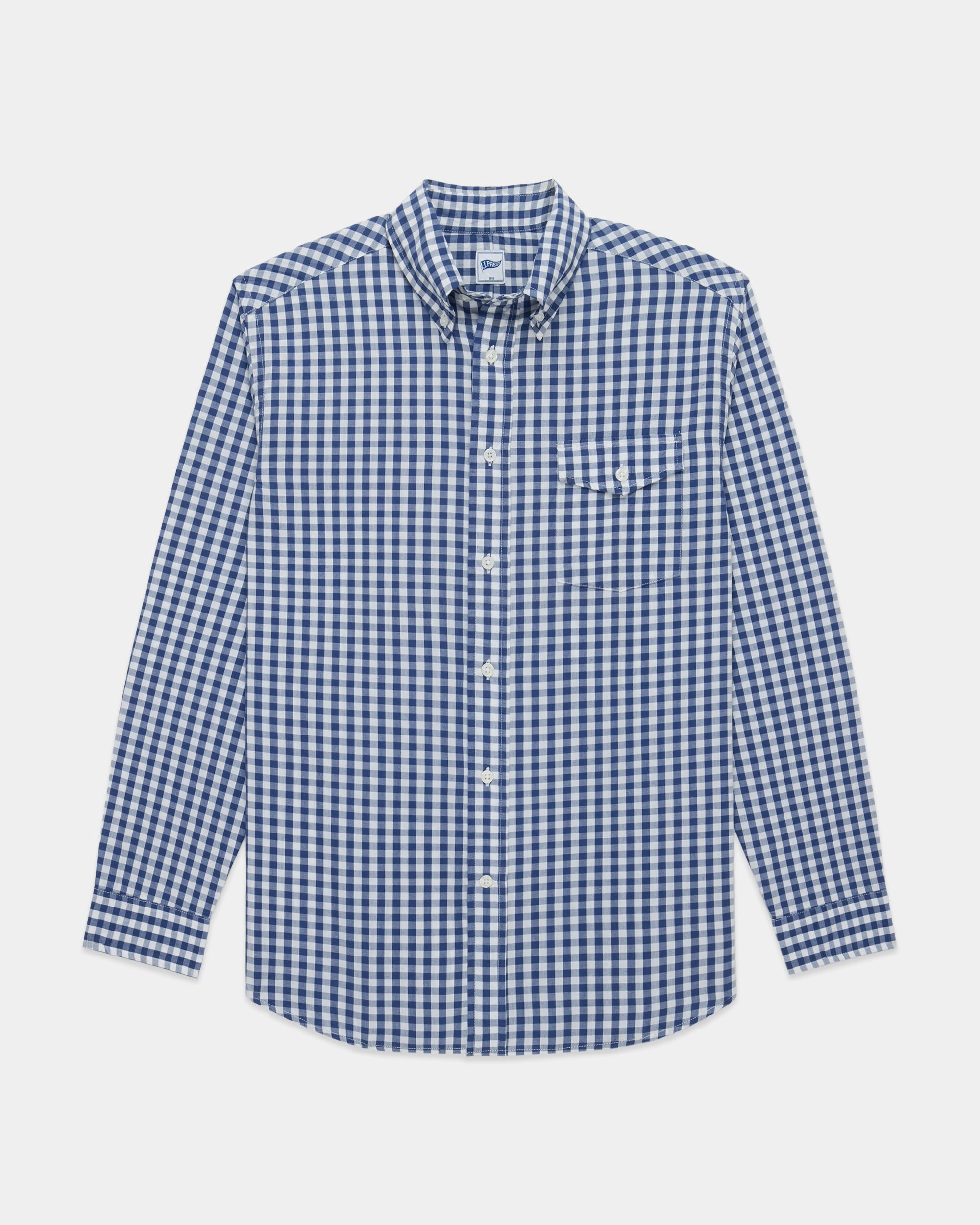 Embroidered Logo Blue Gingham Button Down Sport Shirt - Trim Fit