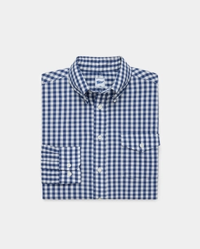 handmade touch Minimalist Style Blue Gingham Button Down Sport Shirt - Trim Fit