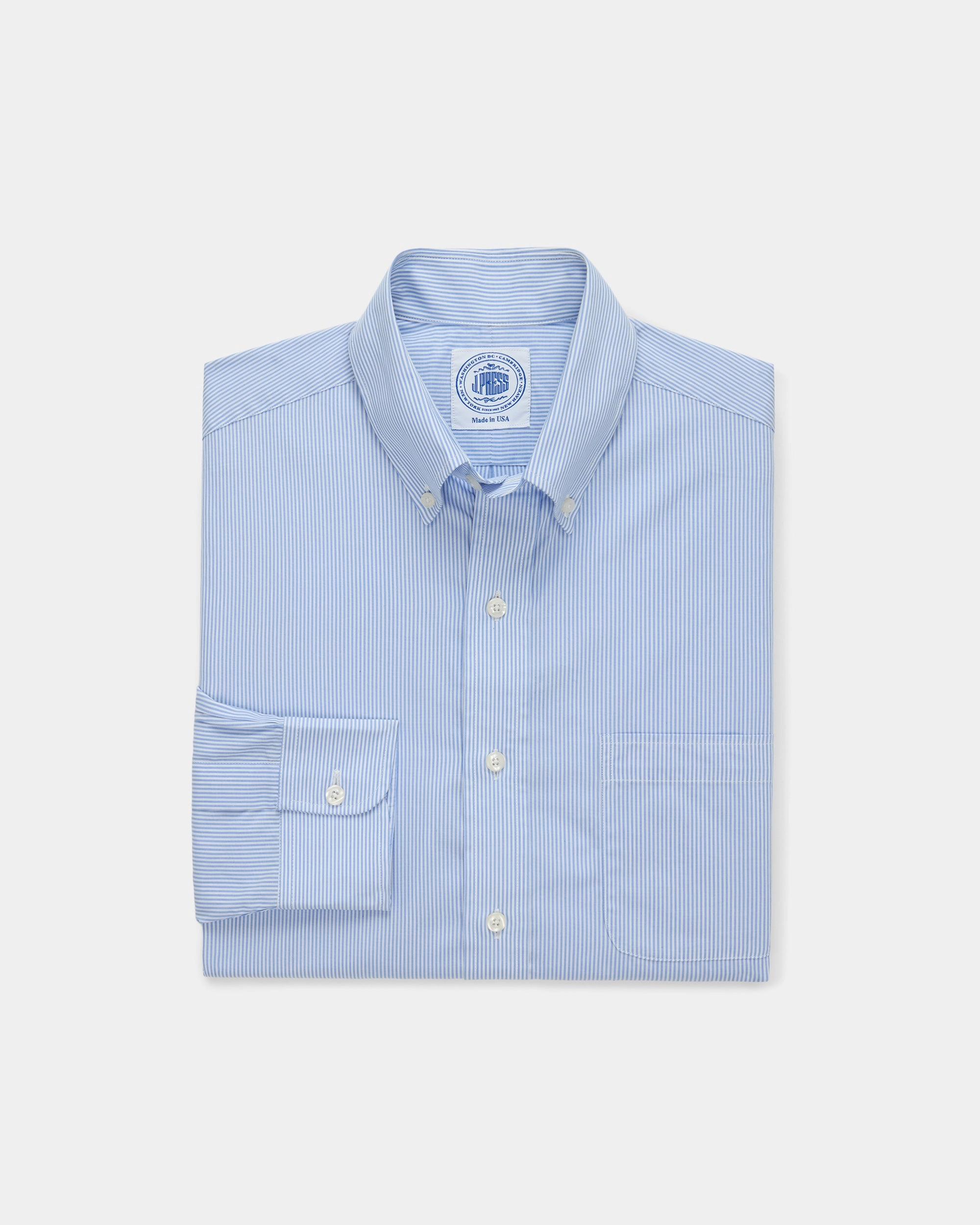 Student Essential Soft touch finish Made-in-Canada Medium Blue Hairline Stripe Button Down Shirt - Classic Fit