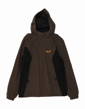 JACK WOLFSKIN Boys Hooded Rain Jacket 13-14 Years Grey Colourblock Condition