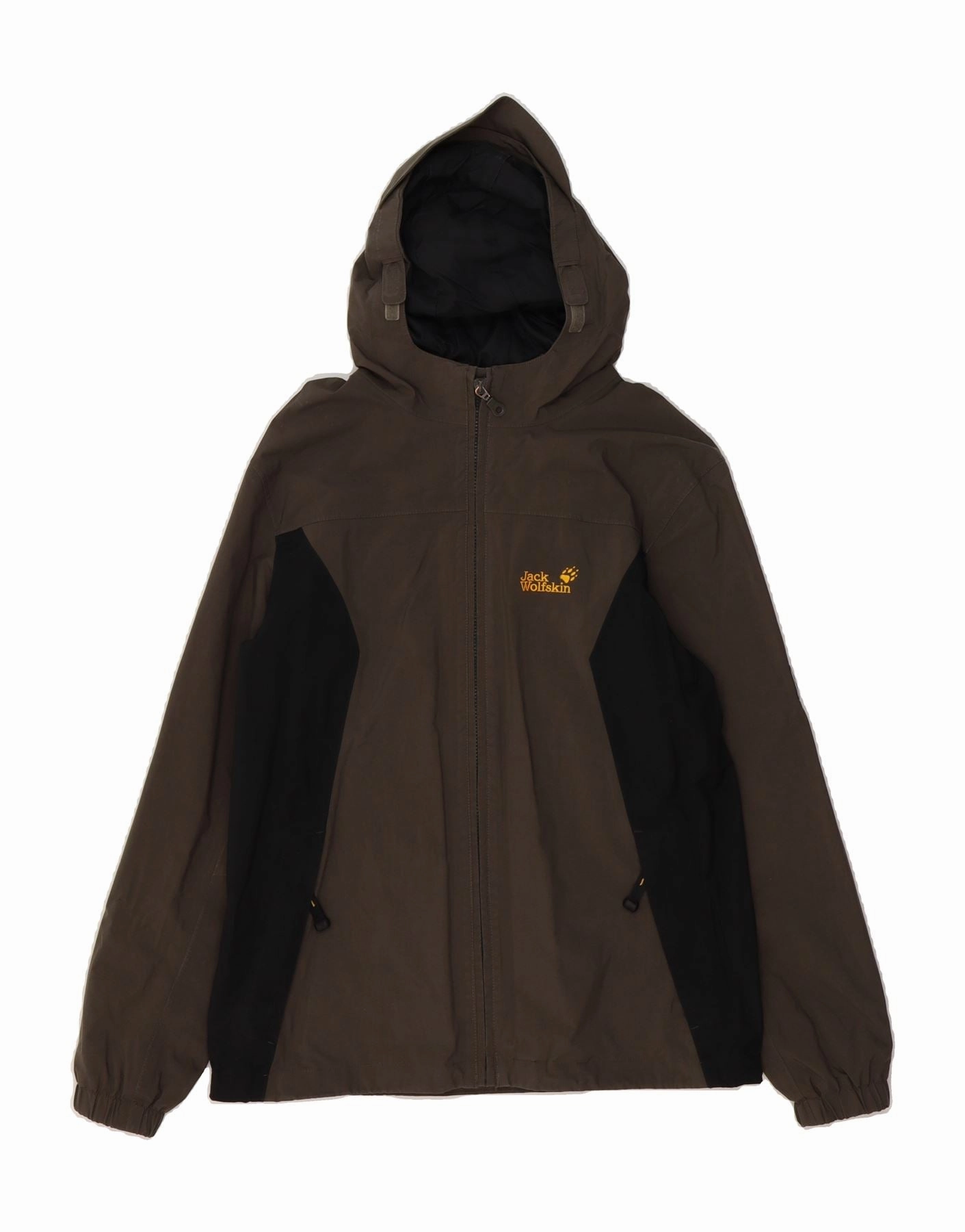 JACK WOLFSKIN Boys Hooded Rain Jacket 13-14 Years Grey Colourblock Condition