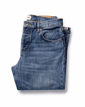 The Straight Jean in Mid Wash Organic Selvedge ReinforcedHemline