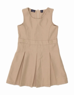 CHAPS Girls Sleeveless A-Line Dress 4-5 Years Beige Cotton All Gender