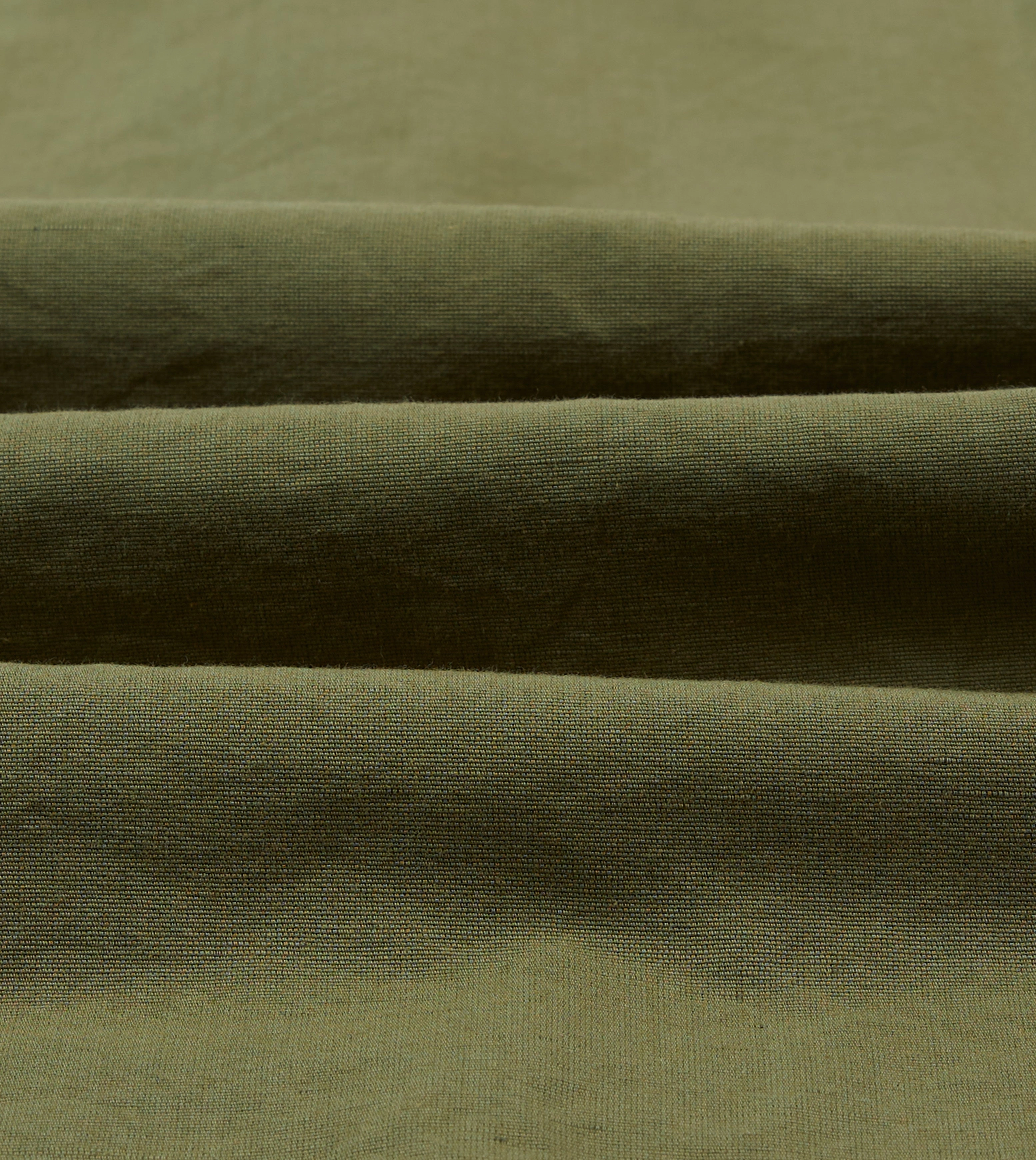 Pocket Detailing Olive Cotton-Linen Camp Collar Three Pocket Short Sleeve Shirt