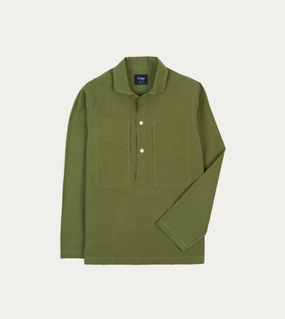 Olive Cotton-Linen Popover Shirt Durable Thread Construction Lightweight Feel