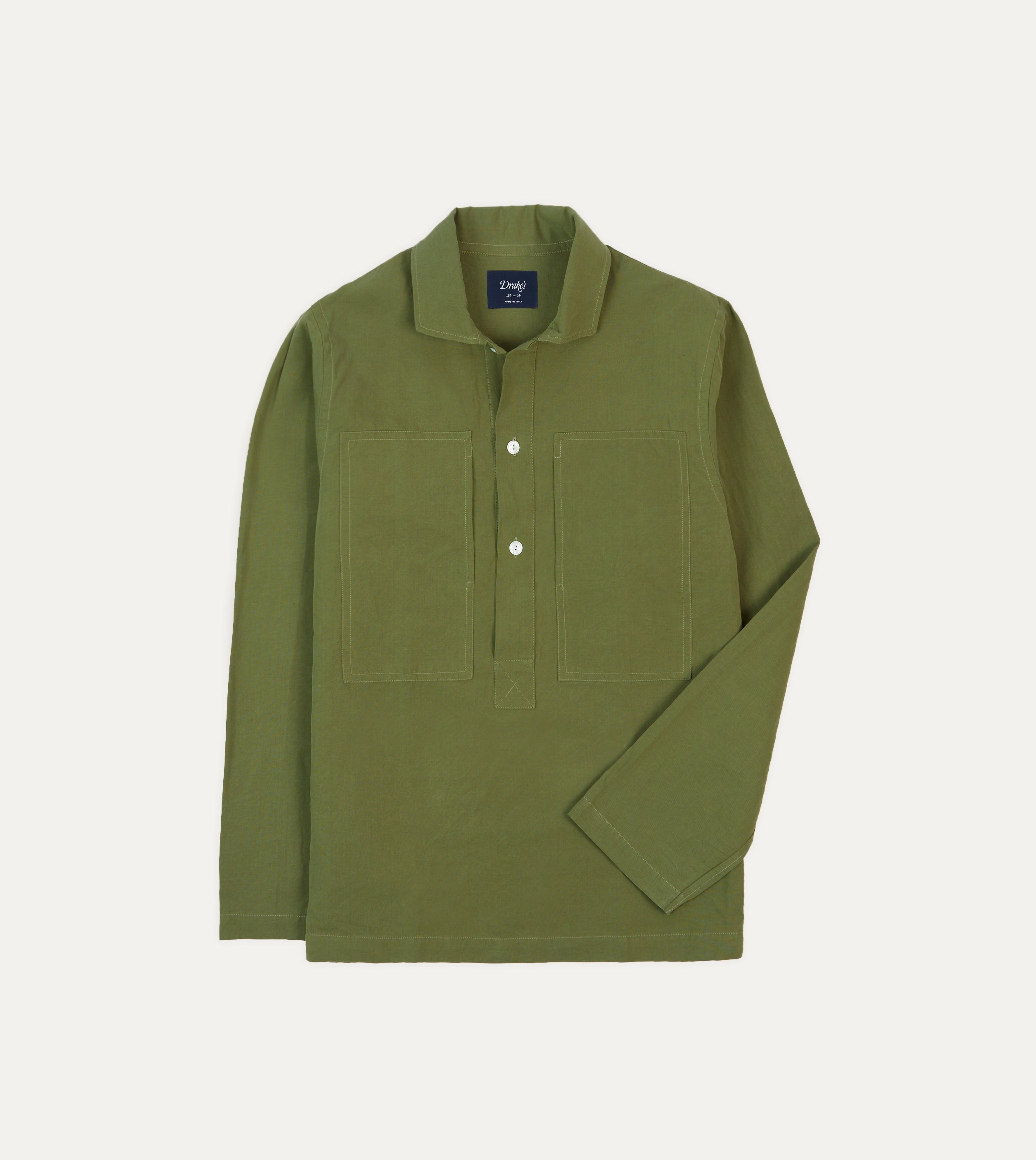 Olive Cotton-Linen Popover Shirt Durable Thread Construction Lightweight Feel