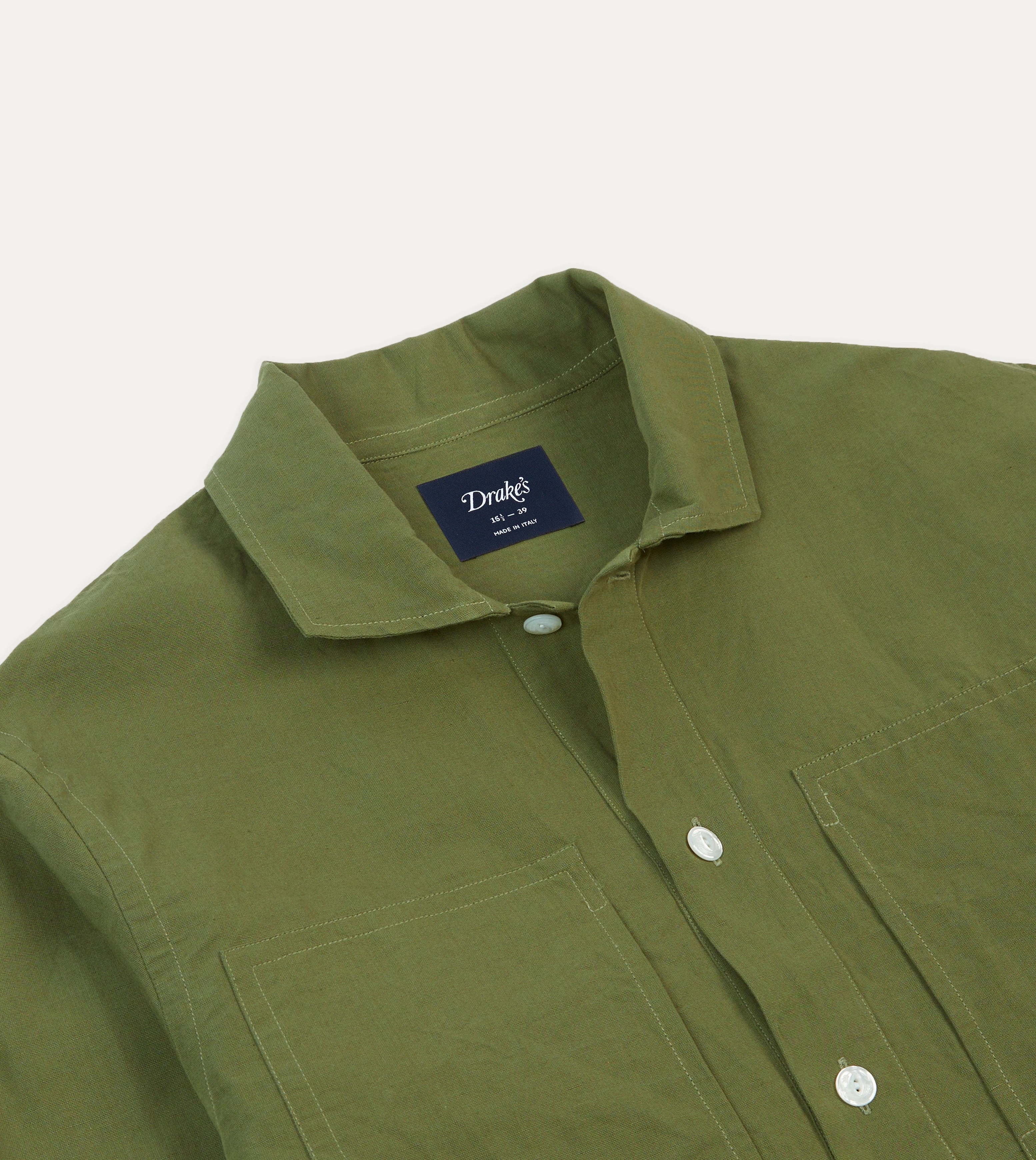 Olive Cotton-Linen Popover Shirt Patterned Design