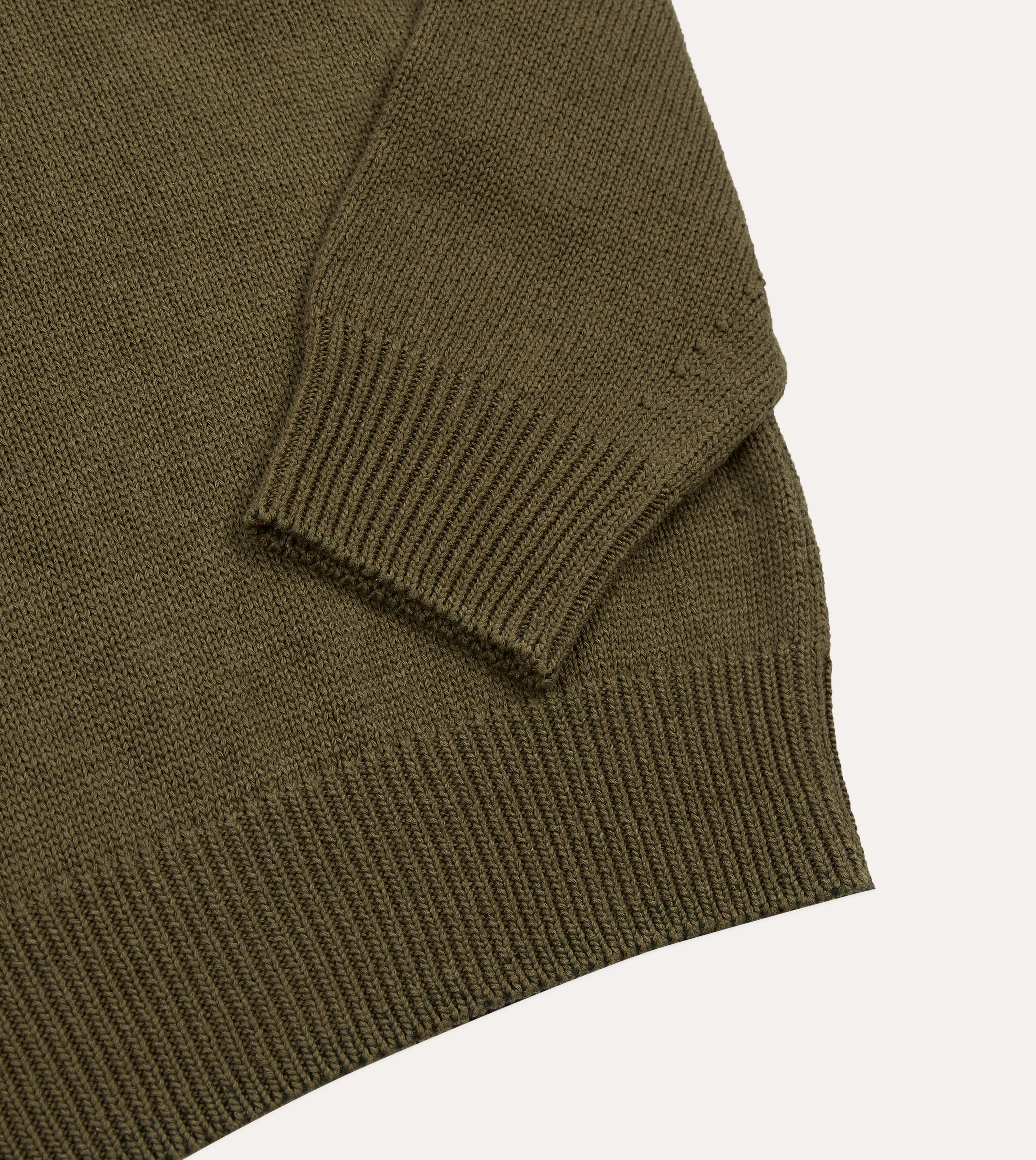 Contrast Trim Accent Olive Cotton Mock Neck Jumper