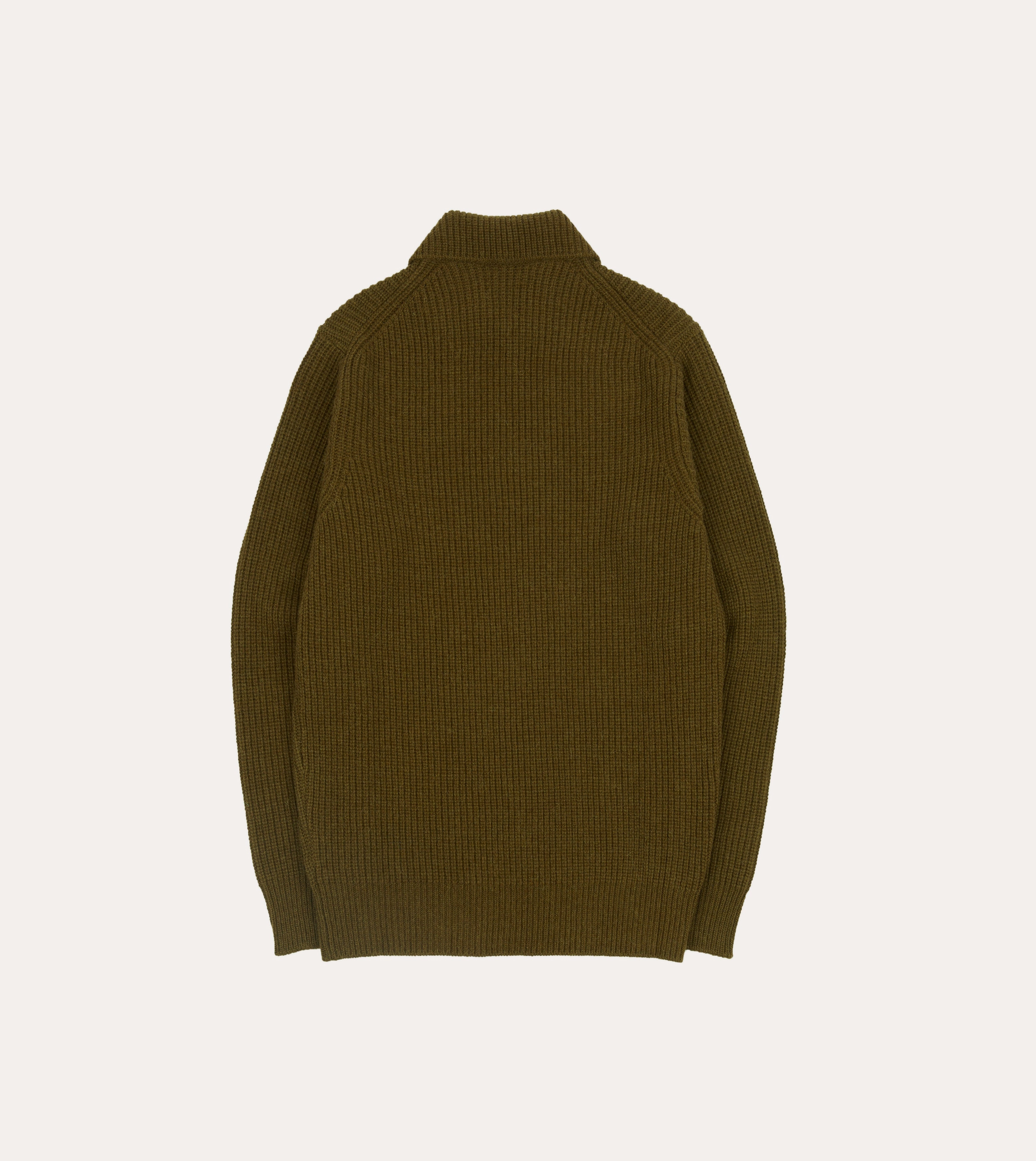 Merino Wool Chic Style Olive Green Alpaca Lambswool Ribbed Integral Collar Jumper