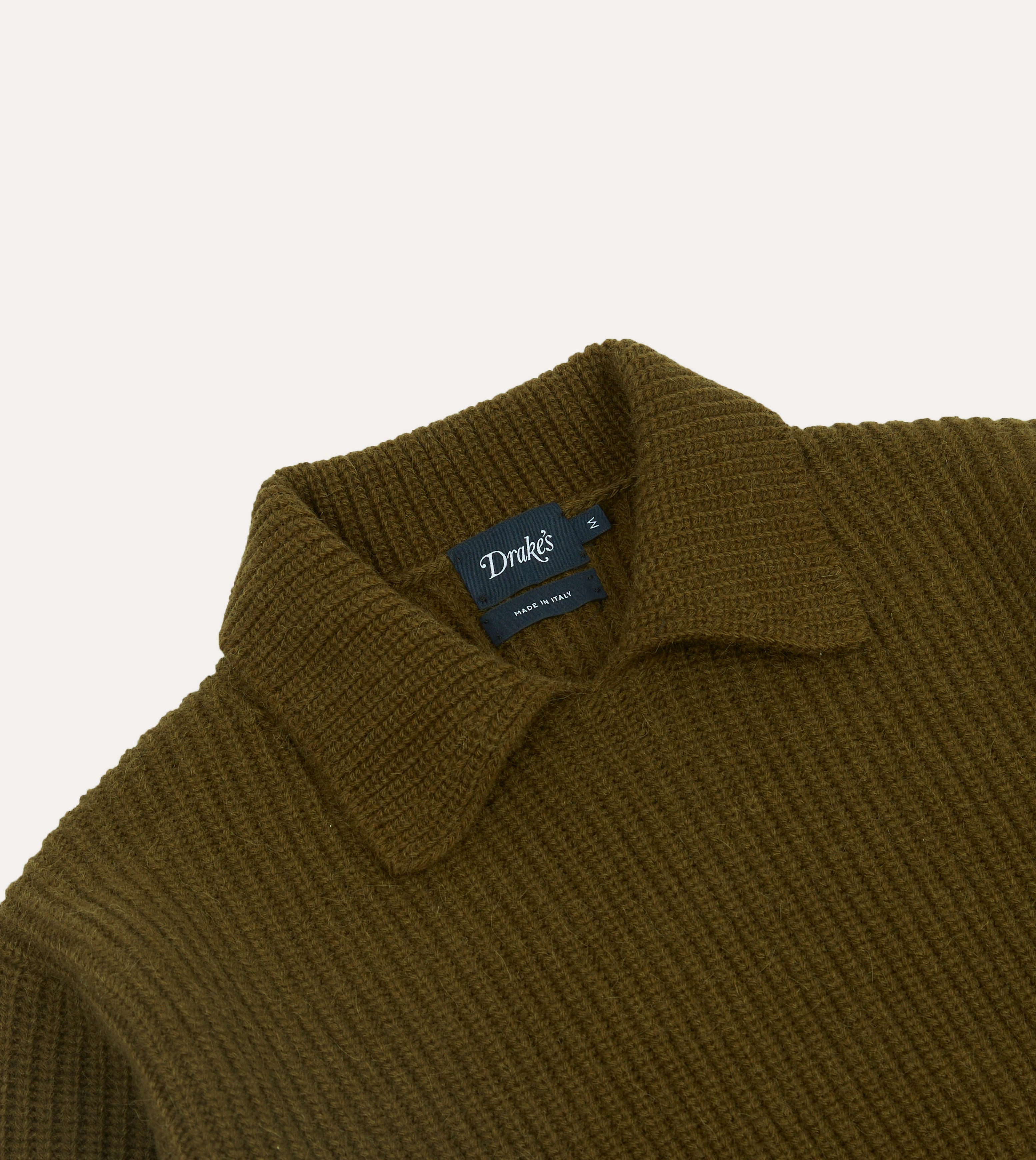 Fresh Style Olive Green Alpaca Lambswool Ribbed Integral Collar Jumper