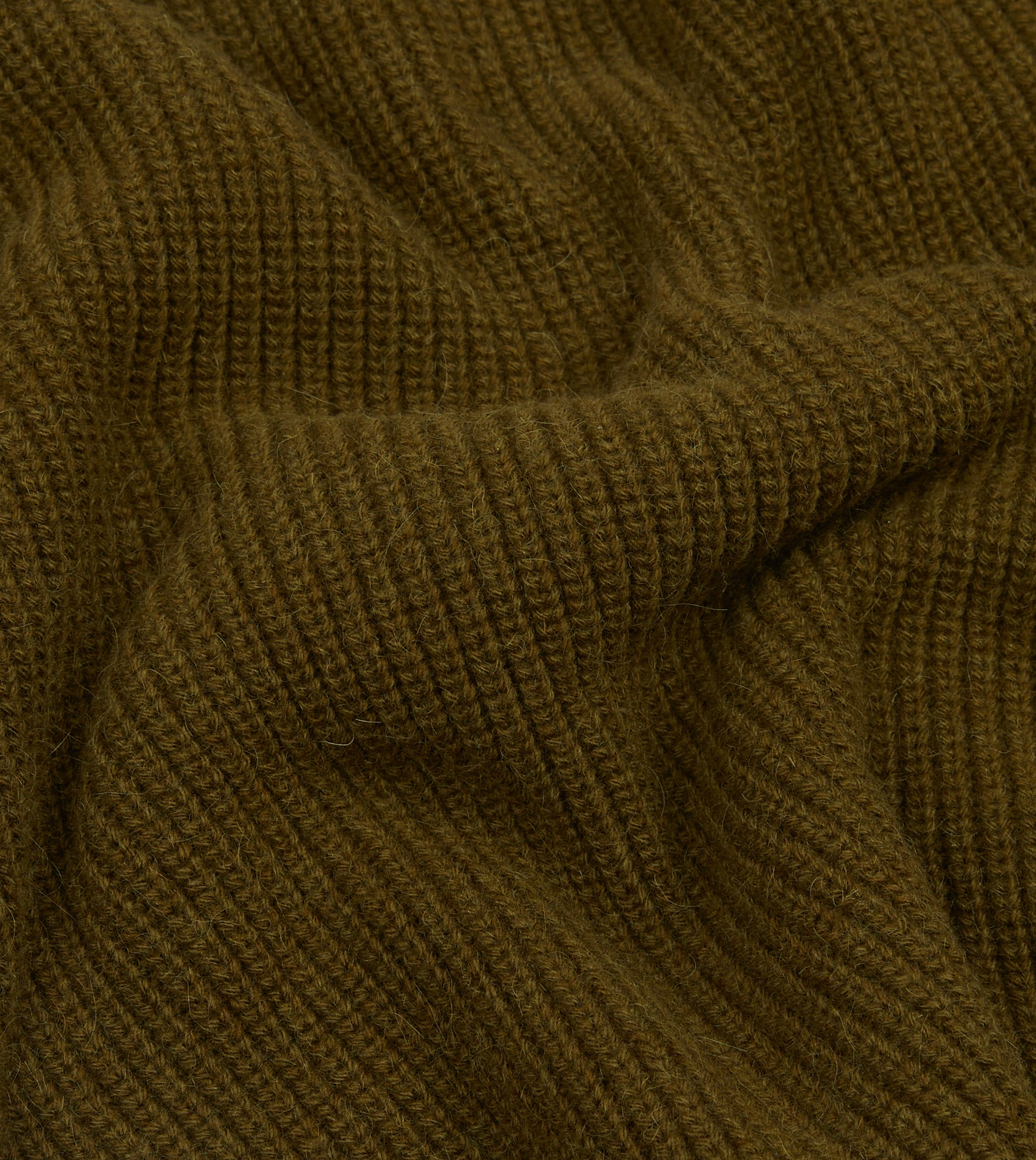 Olive Green Alpaca Lambswool Ribbed Integral Collar Jumper FourWay Stretch