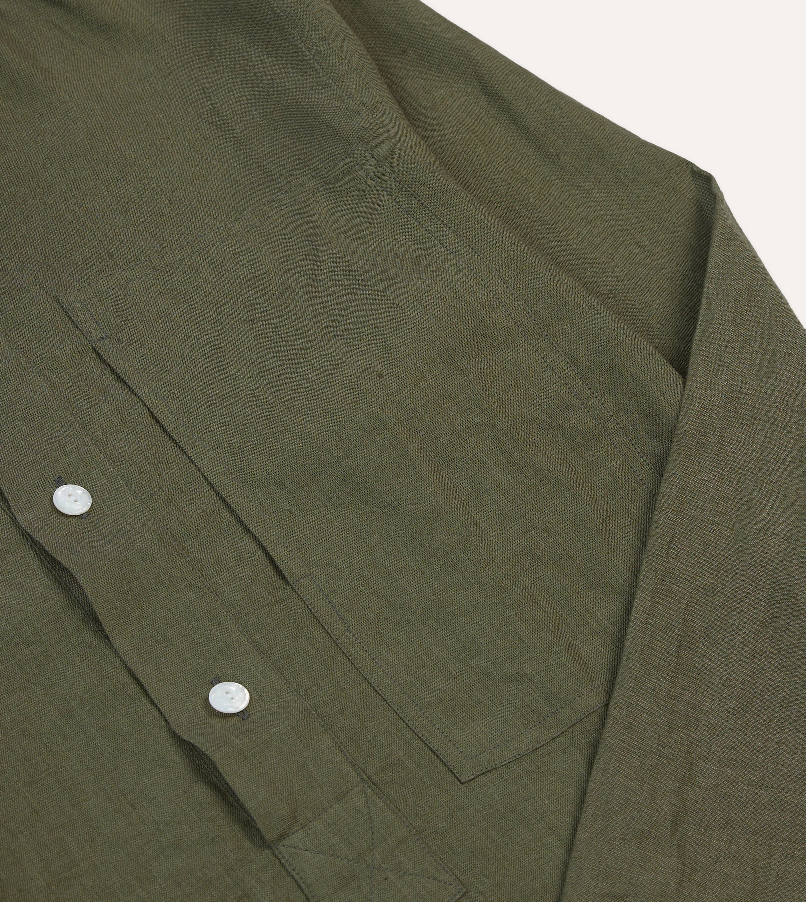 Resort Wear Olive Linen Mandarin Collar Popover Shirt