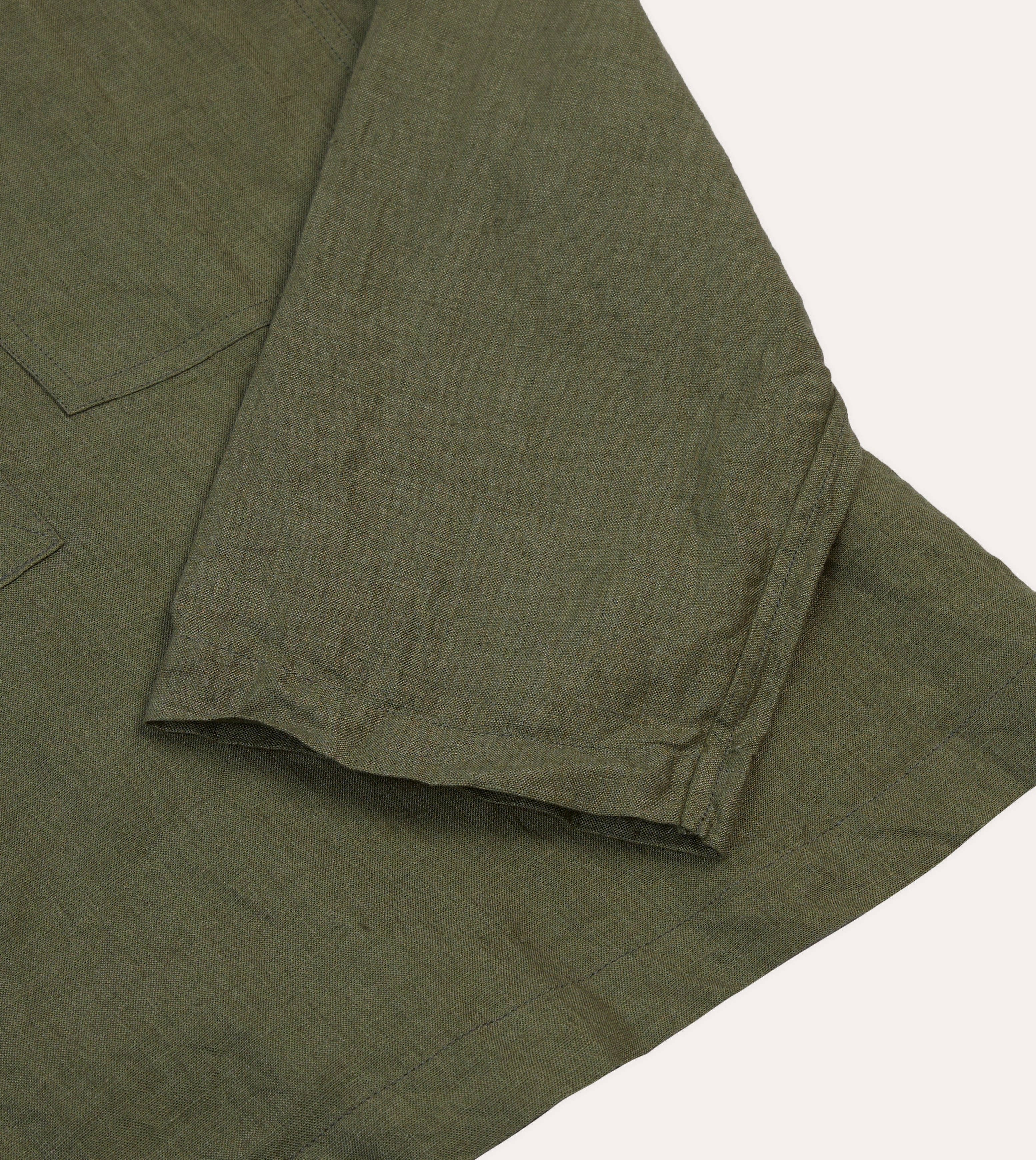 Olive Linen Mandarin Collar Popover Shirt Youthful Vibe