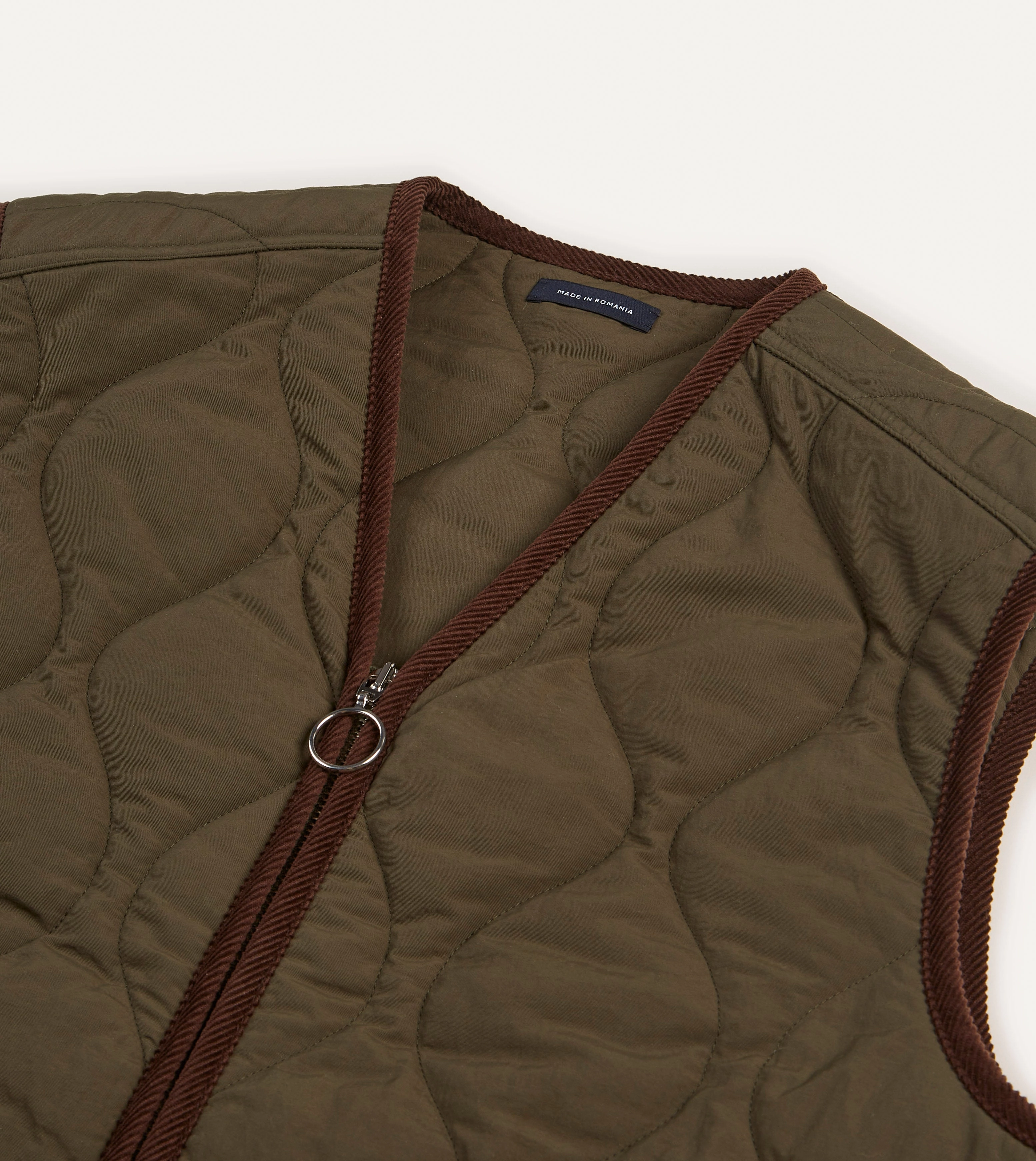 Olive Quilted Nylon Zip Vest Necklace