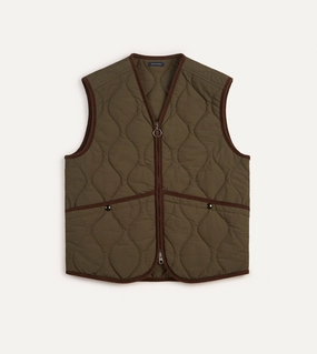 Olive Quilted Nylon Zip Vest Outdoor Comfort
