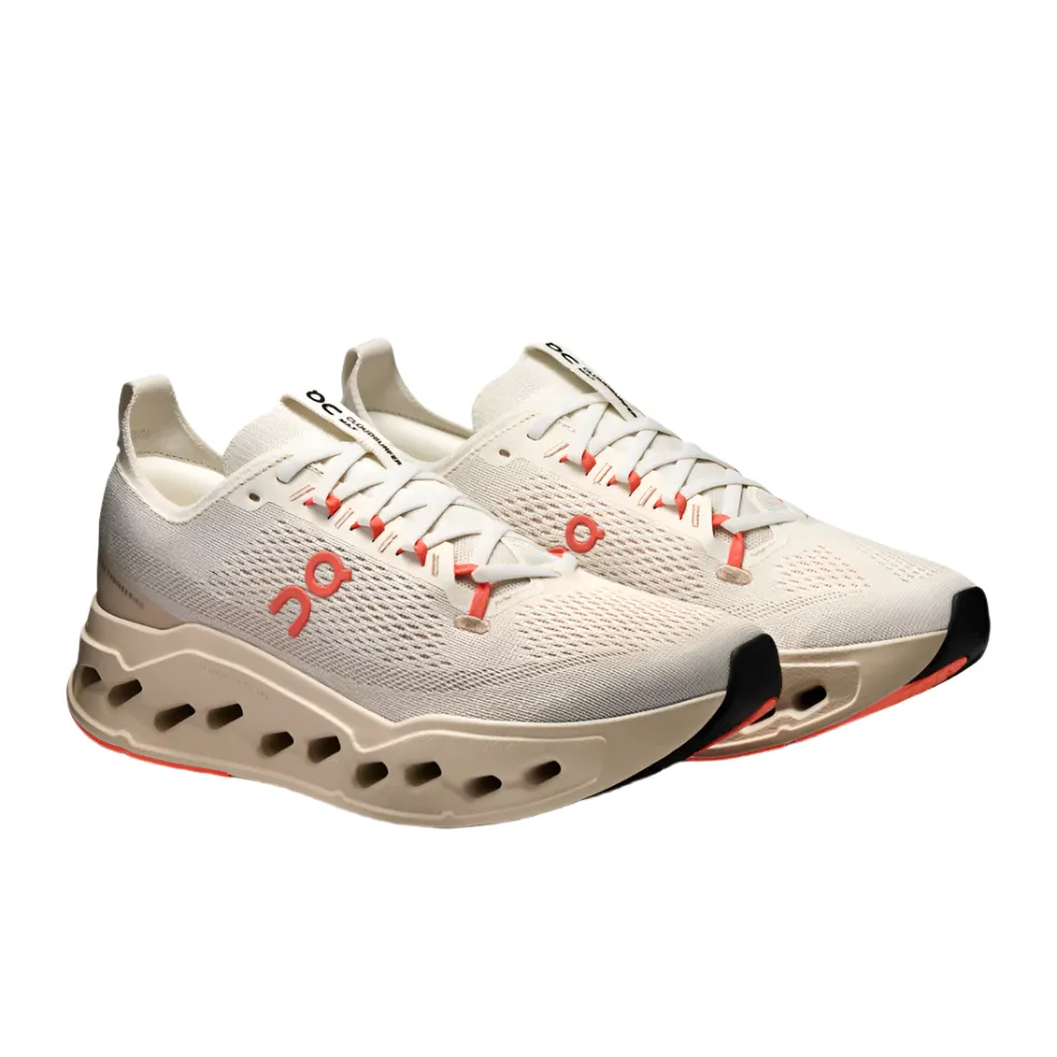 running in an airport area shoes On Men's Cloudsurfer Max Running Shoes in Ivory/Salmon AW25