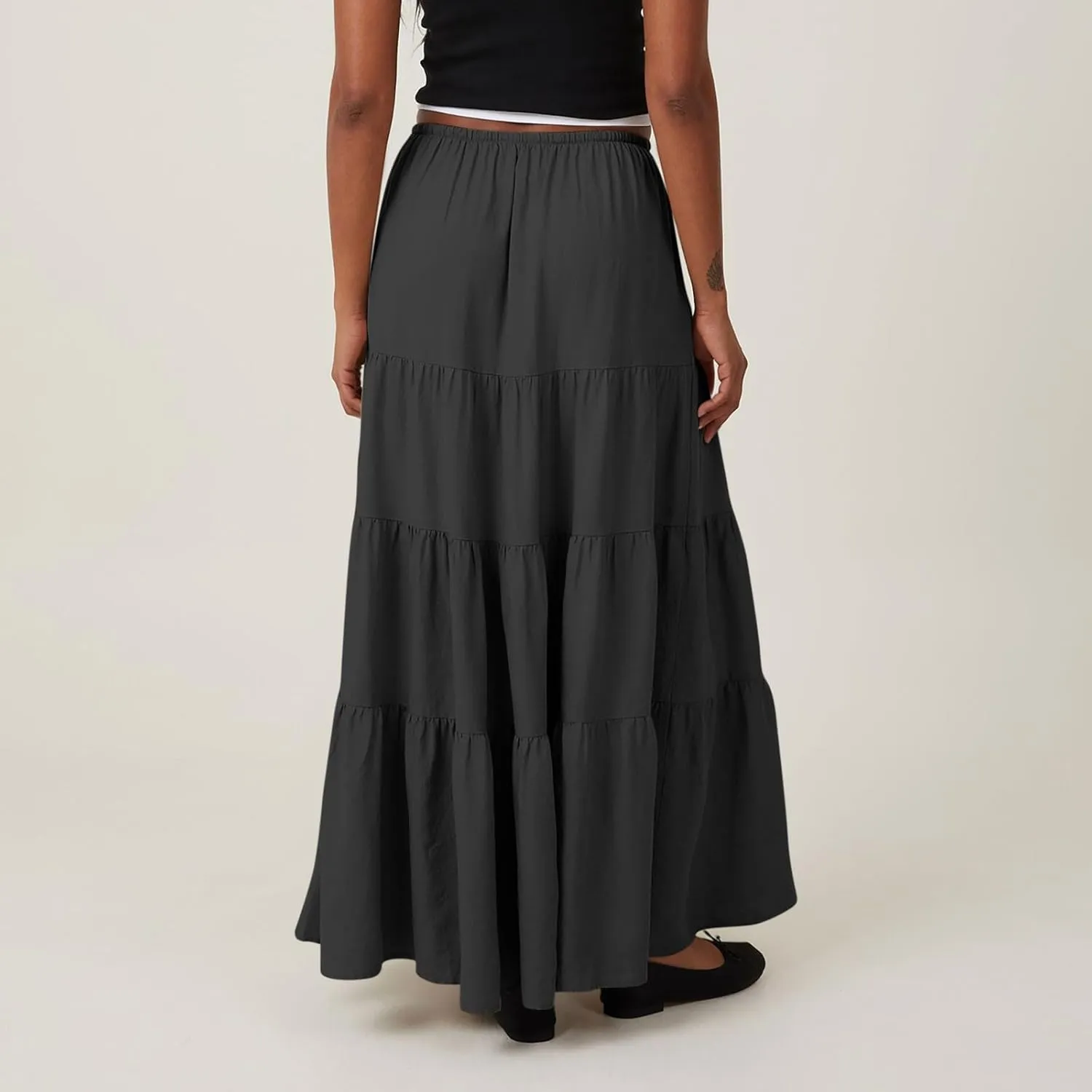 Oplxuo Women's Maxi Skirt Summer Beach Boho Long Skirts Tiered A-line Swing High Waist Swing Flowy Skirt