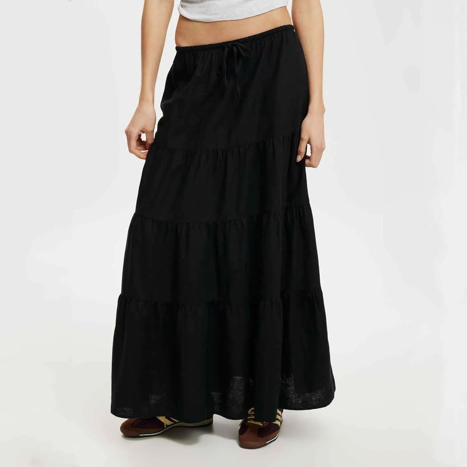 Oplxuo Women's Maxi Skirt Summer Beach Boho Long Skirts Tiered A-line Swing High Waist Swing Flowy Skirt