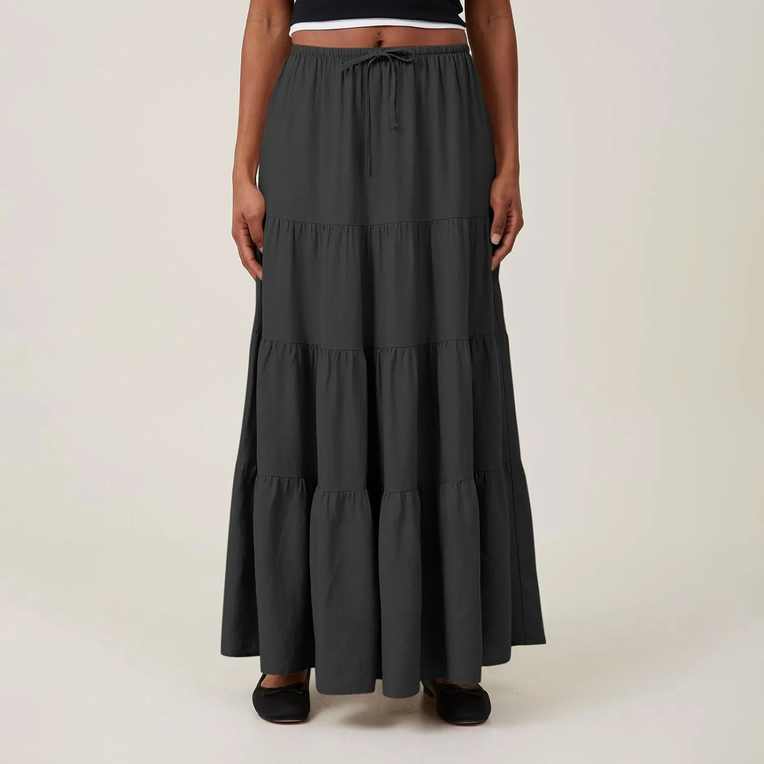 Oplxuo Women's Maxi Skirt Summer Beach Boho Long Skirts Tiered A-line Swing High Waist Swing Flowy Skirt