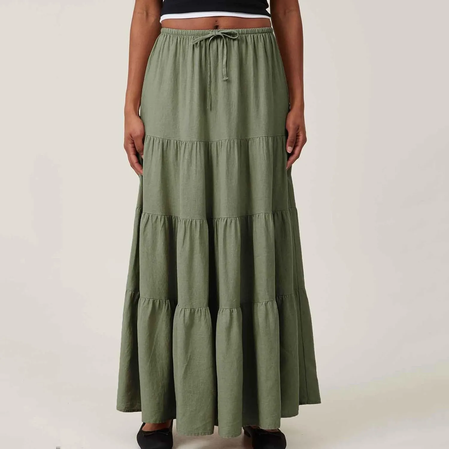 Oplxuo Women's Maxi Skirt Summer Beach Boho Long Skirts Tiered A-line Swing High Waist Swing Flowy Skirt