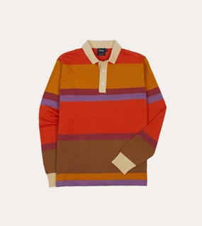 Orange, Brown and Purple Linen Cotton Knitted Rugby Shirt Affordable Luxury