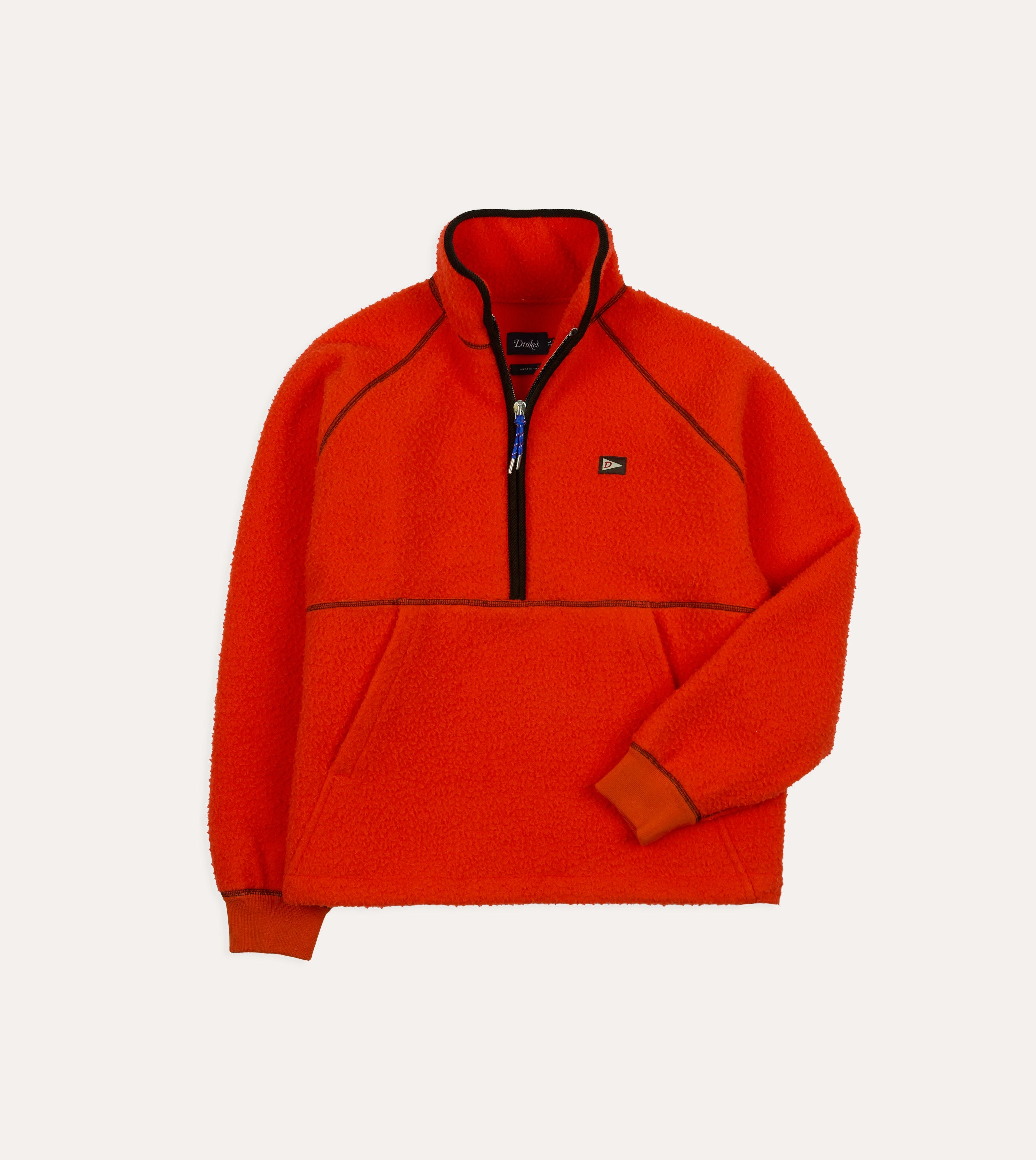 Orange Casentino Wool Half-Zip Pullover Fleece Relaxed Look