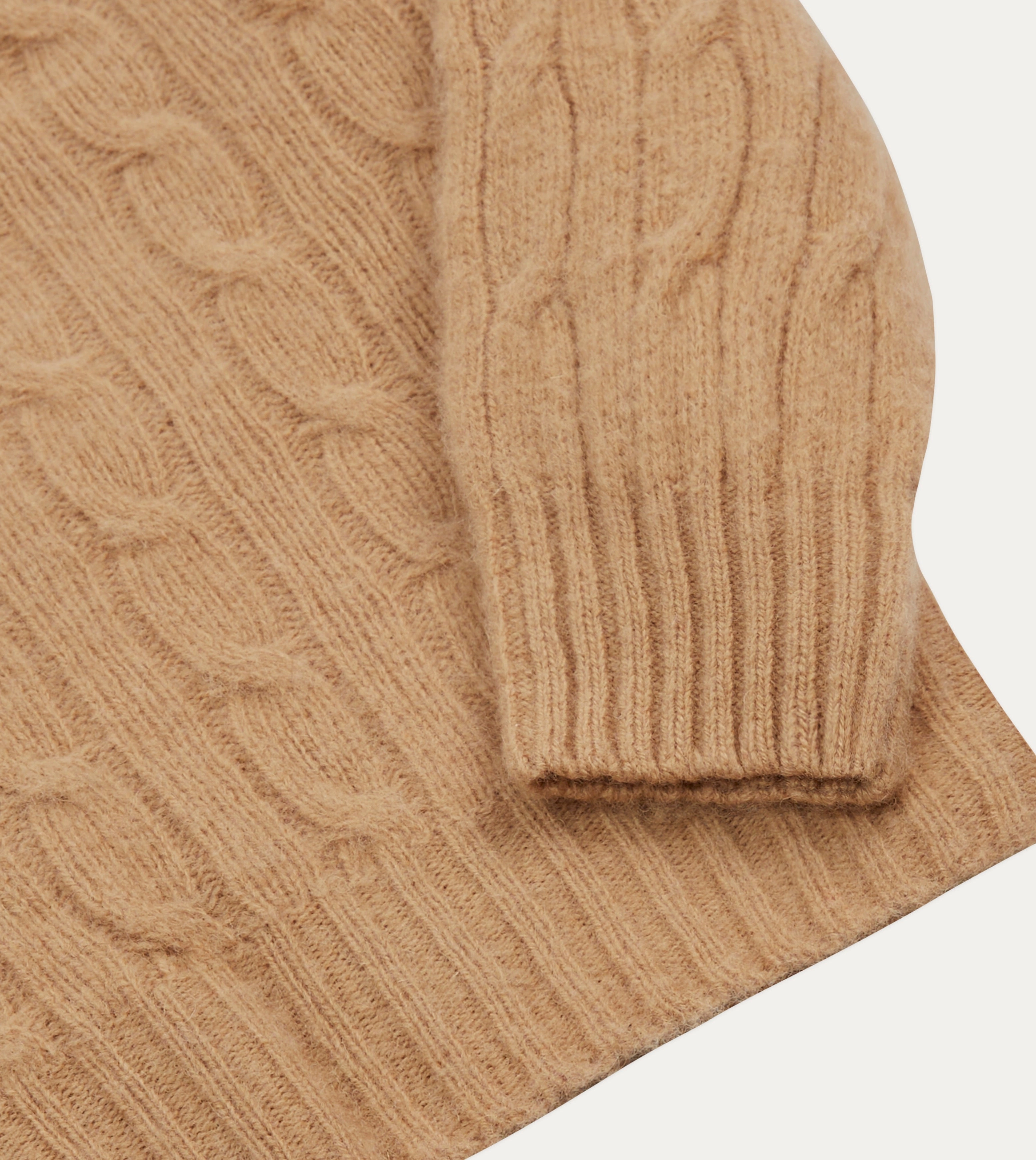 Low Impact Dye Wheat Brushed Shetland Cable Knit Crew Neck Jumper