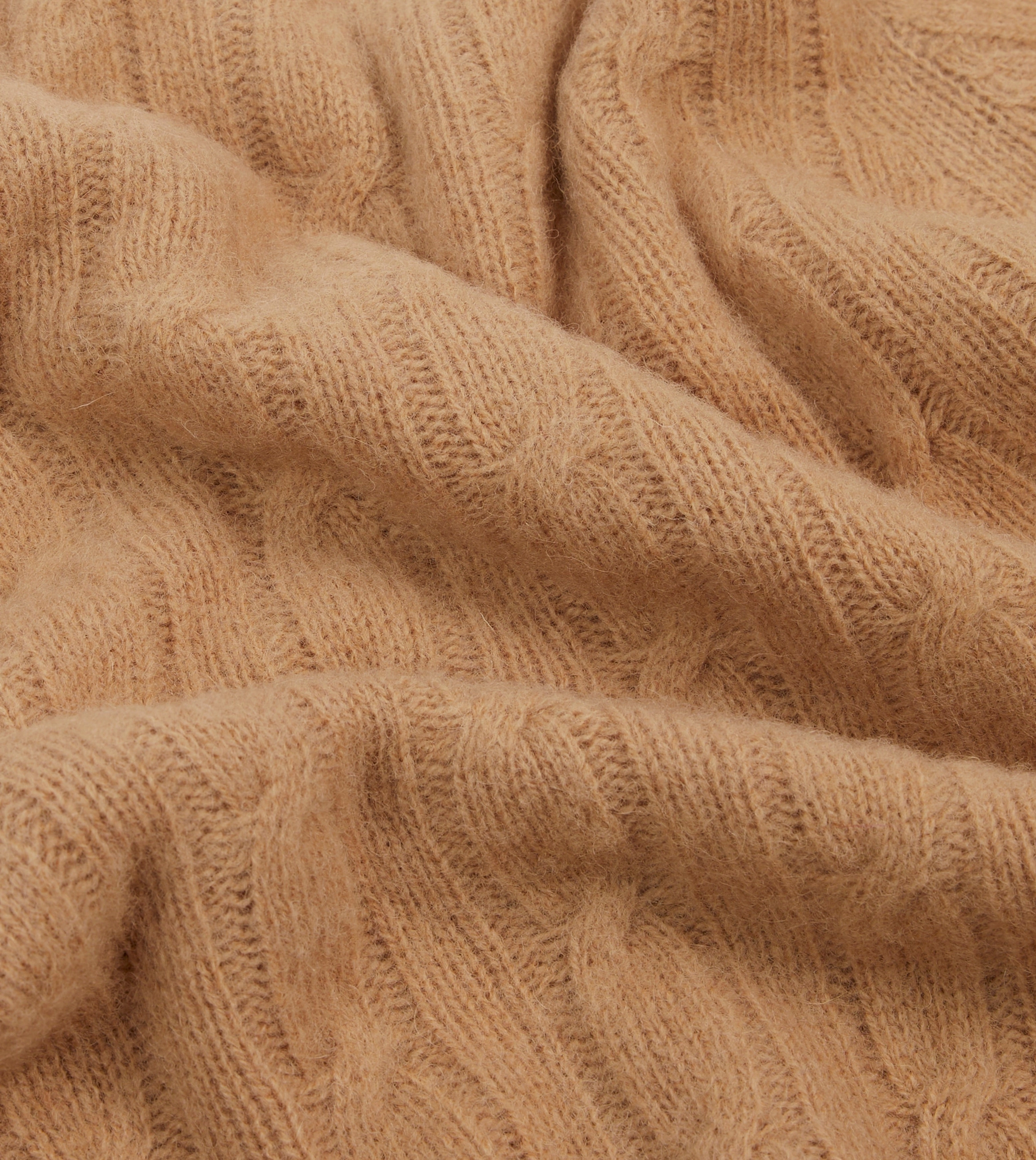 Office Trend Wheat Brushed Shetland Cable Knit Crew Neck Jumper
