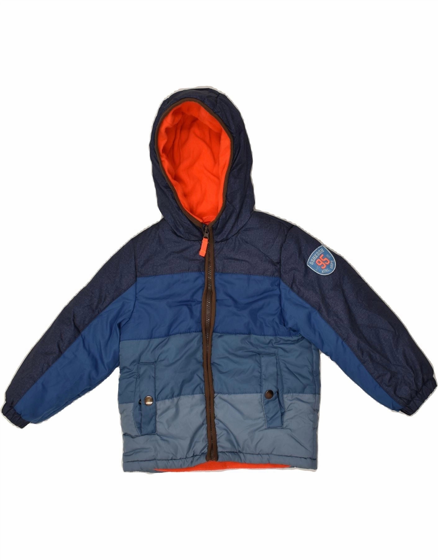 OSH KOSH Boys Hooded Padded Jacket 5-6 Years Blue Colourblock Polyester nurses