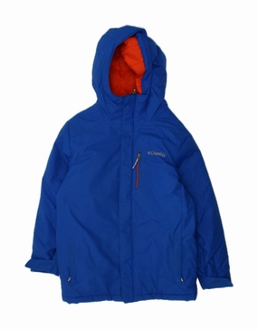 COLUMBIA Boys Hooded Windbreaker Coat 7-8 Years Small Blue Nylon Layer Friendly