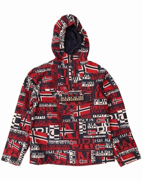 coastal Quiet Color NAPAPIJRI Boys Hooded Anorak Jacket 13-14 Years Red Geometric Polyester