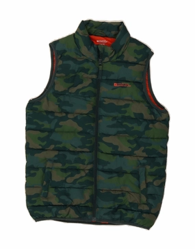 MOUNTAIN WAREHOUSE Boys Padded Gilet 11-12 Years Green Camouflage Chain Ventilated Back Panel