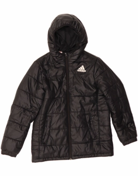 Reflective Piping ADIDAS Boys Hooded Padded Jacket 11-12 Years Black Polyester