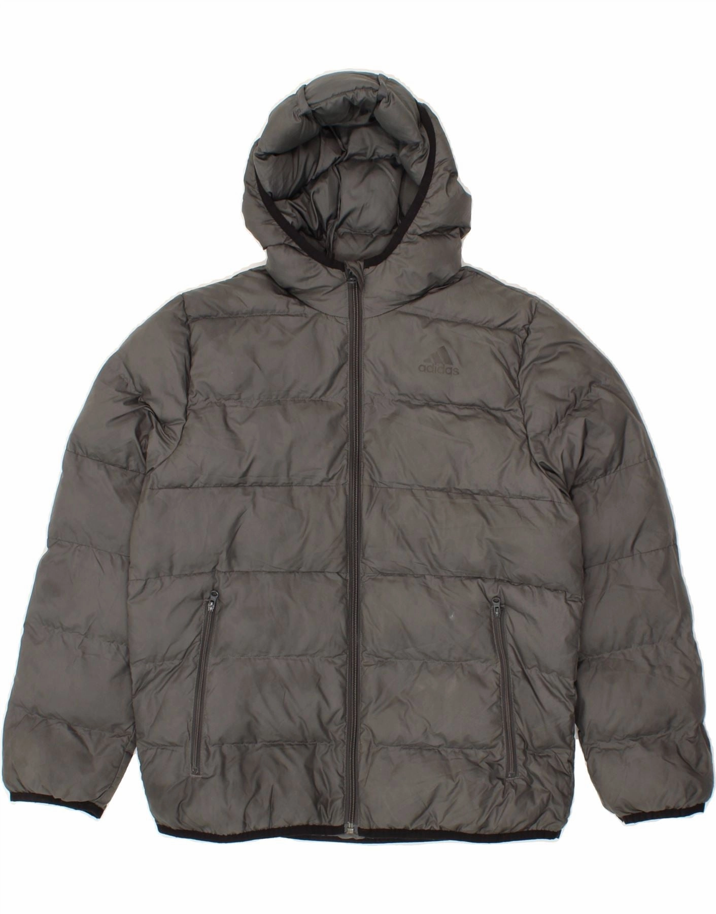 ADIDAS Boys Hooded Padded Jacket 11-12 Years Grey Polyester Late Season Cooperate
