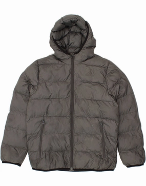 ADIDAS Boys Hooded Padded Jacket 11-12 Years Grey Polyester Late Season Cooperate