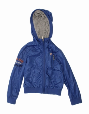GUESS Boys Graphic Hooded Bomber Jacket 5-6 Years Blue Polyester holiday