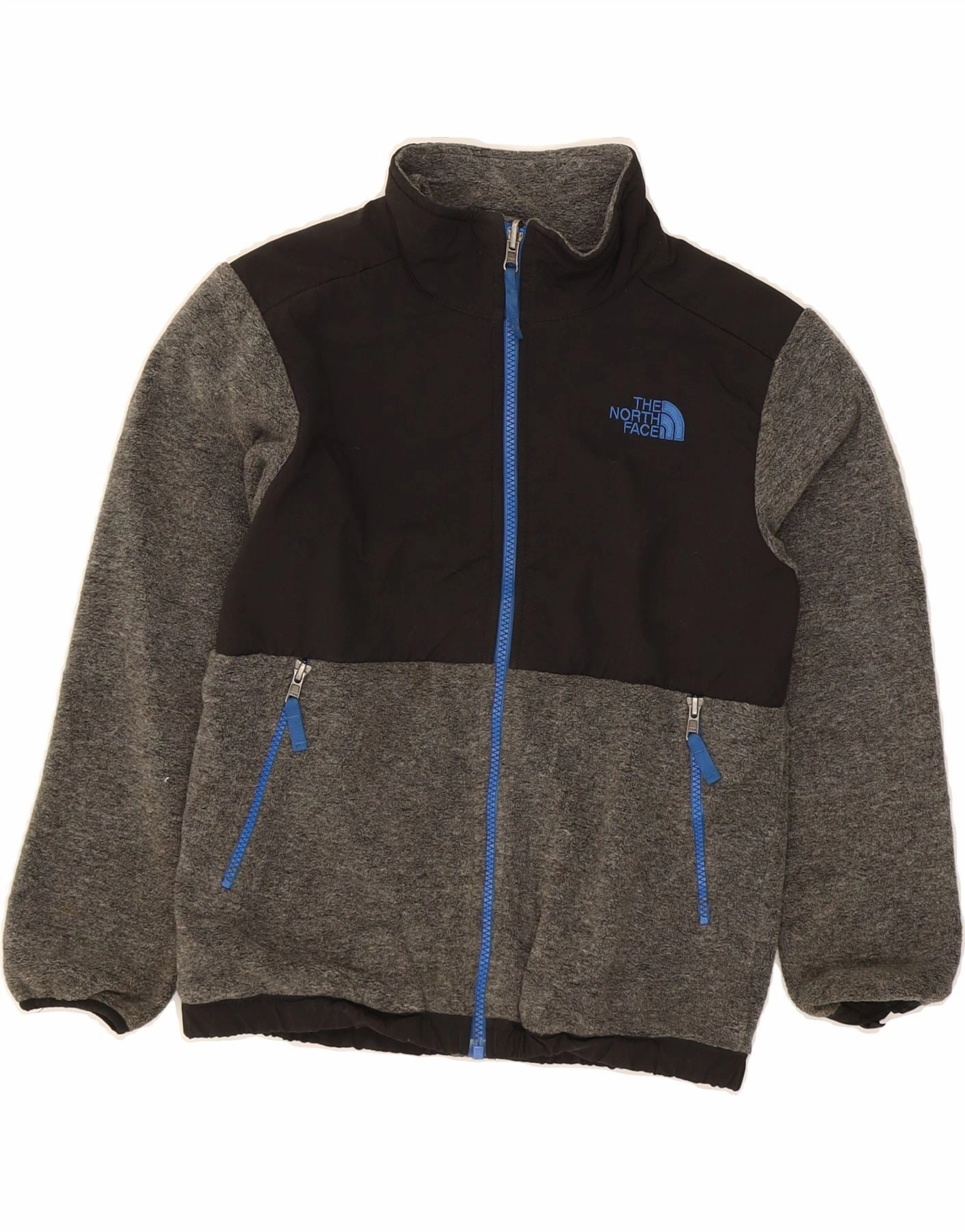 THE NORTH FACE Boys Fleece Jacket 10-11 Years Medium  Grey Colourblock SnapFasteners Blush