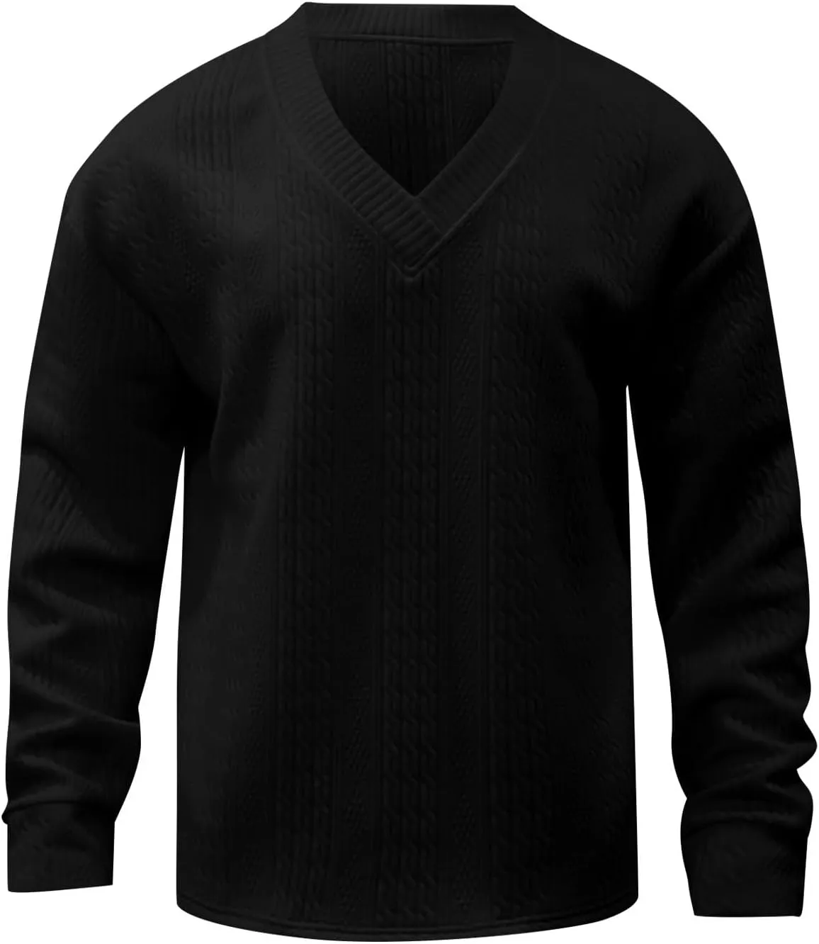 Oversize Sweater Mens V Neck Sweater Casual Loose Fit Long Sleeve Pullover Cable Knit Sweater Tops Knitwear