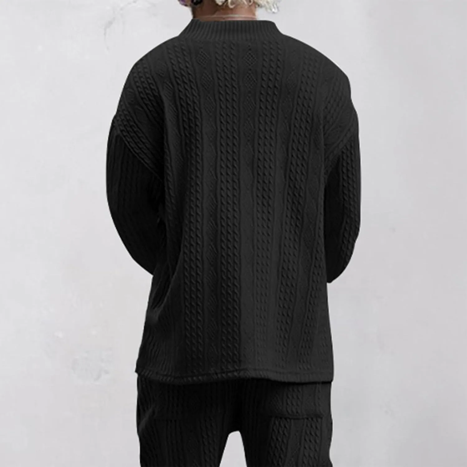 Oversize Sweater Mens V Neck Sweater Casual Loose Fit Long Sleeve Pullover Cable Knit Sweater Tops Knitwear