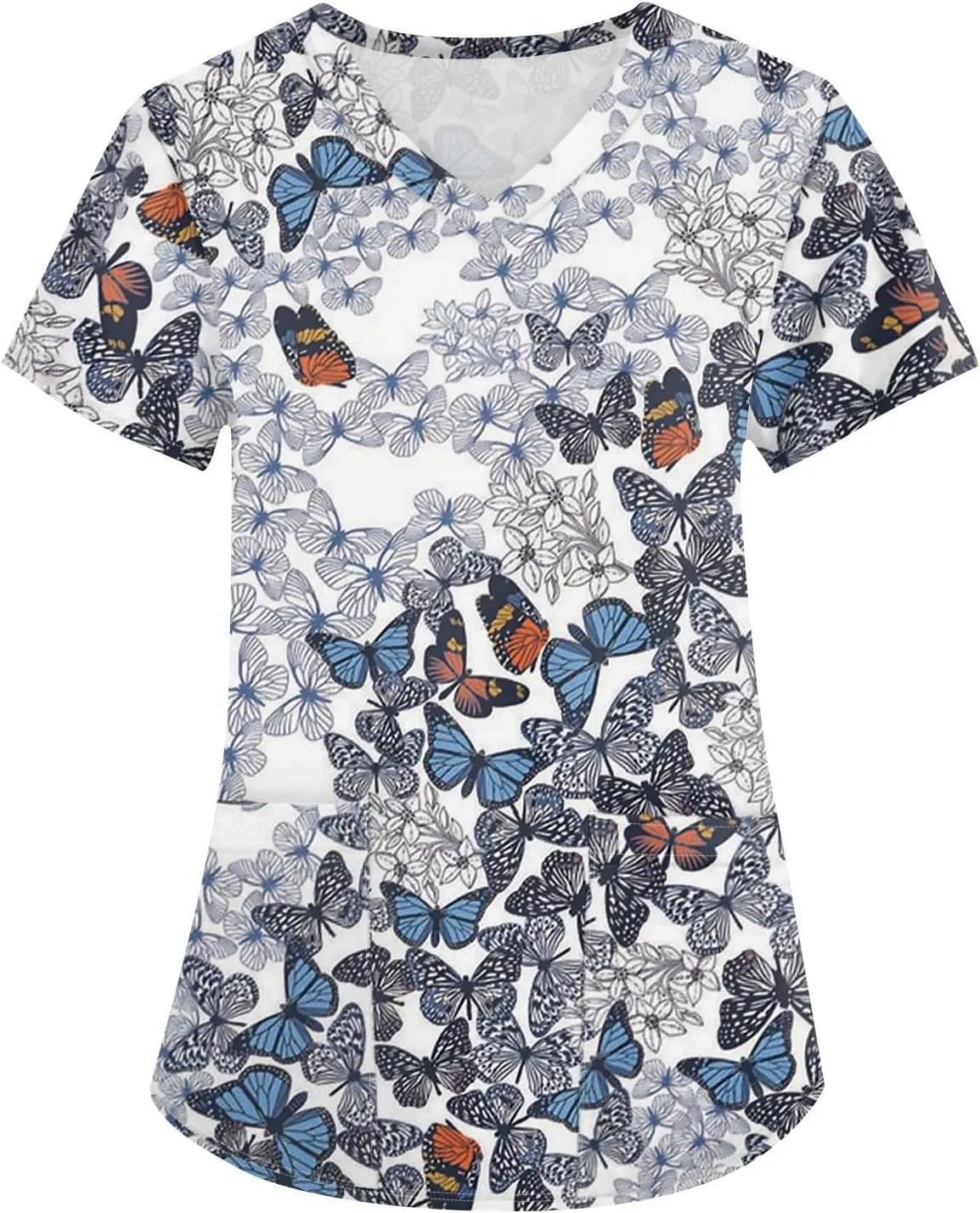 Oversized Scrubs for Women 2024 Medical Uniforms V Neck Short Sleeve Fun Printed Comfy Nurse Tunic Tops with Pockets