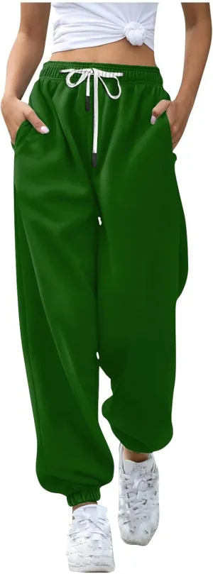 Oversized Straight Leg Sweatpants Women Elastic Waist Drawstring Low Waisted Casual Baggy Lounge Pants w/Pocket