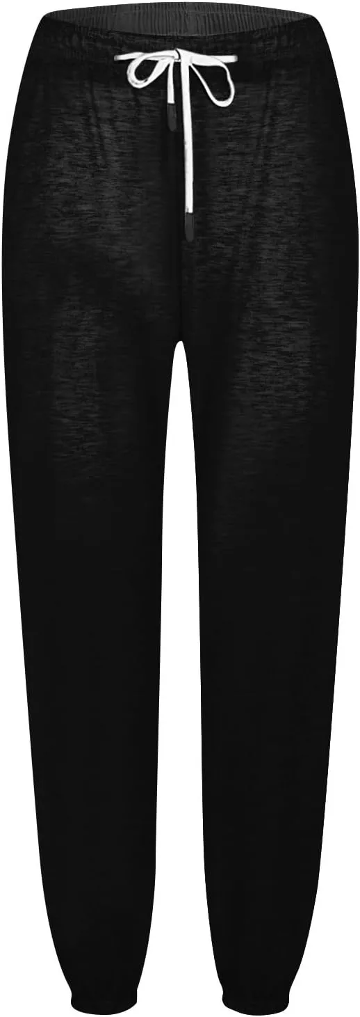 Oversized Straight Leg Sweatpants Women Elastic Waist Drawstring Low Waisted Casual Baggy Lounge Pants w/Pocket