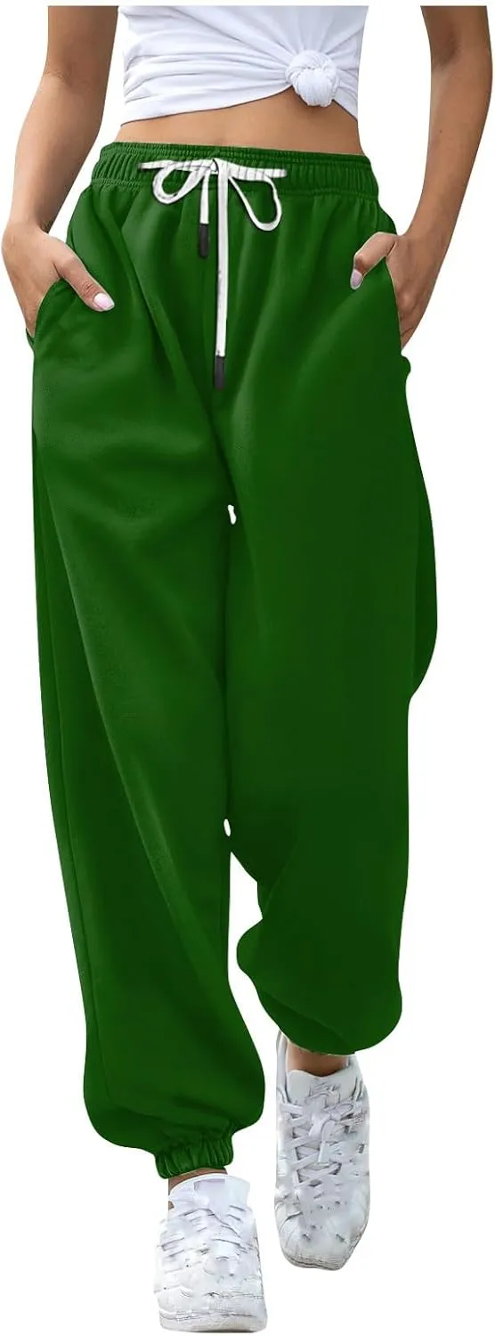 Oversized Straight Leg Sweatpants Women Elastic Waist Drawstring Low Waisted Casual Baggy Lounge Pants w/Pocket